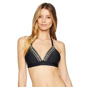 Ella Moss Women Black Metallic Gilded Age Swimsuit Halter Bikini Top Size M